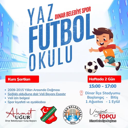Dinar Belediyesi Ücretsiz Yaz Futbol Okulu Başvuruları Başladı