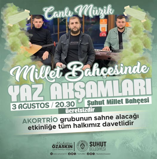 Şuhut Millet Bahçesi'nde Yaz Akşamları Canlı Müzik Keyfi