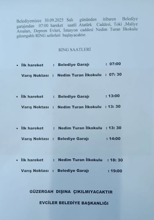 Evciler Belediyesi Ulaşım Hizmetlerinde Yeni Düzenleme
