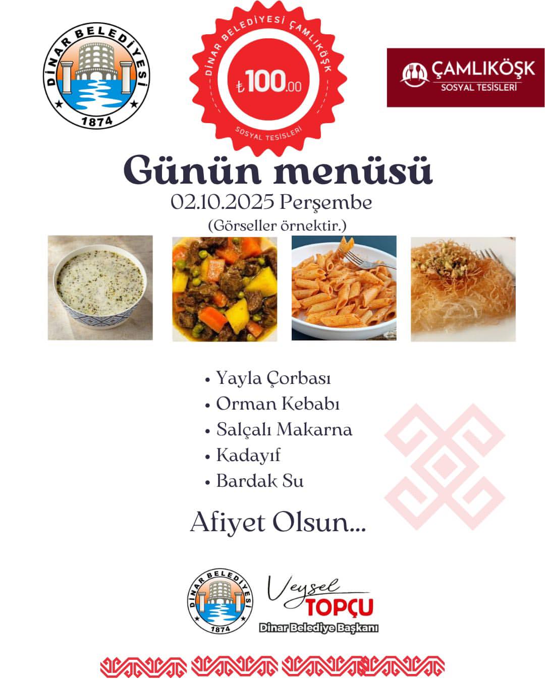 Dinar'da Ekonomik ve Lezzetli Öğle Yemeği: Çamlıköşk Sosyal Tesisleri Günün Menüsü