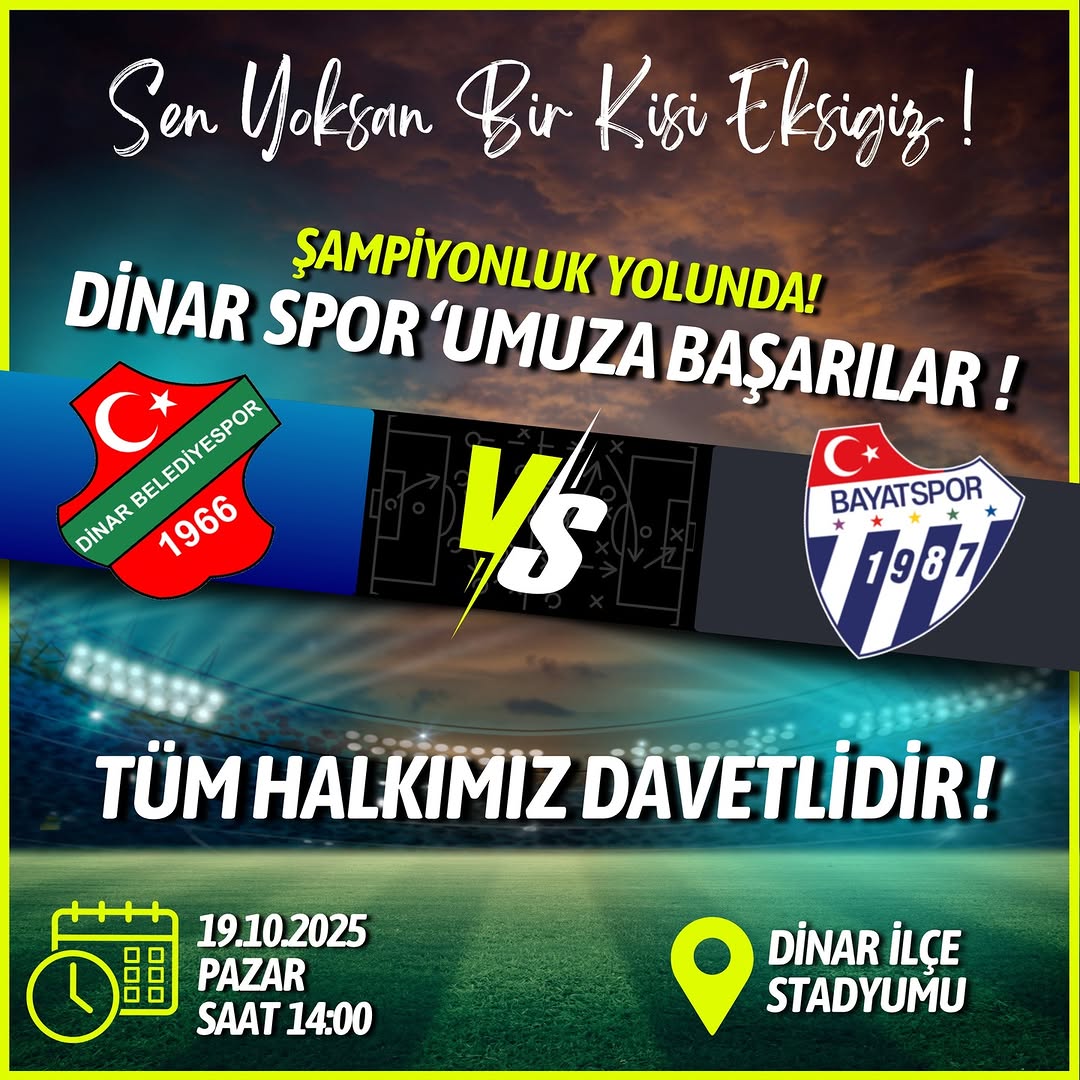 Dinar Belediyespor, Sahasında Bayat Spor'u Ağırlıyor